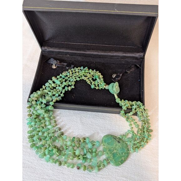 Sajen Green Chalcedony (likely Chrysoprase) Necklace Multi-Strand, 20" long - Picture 1 of 4